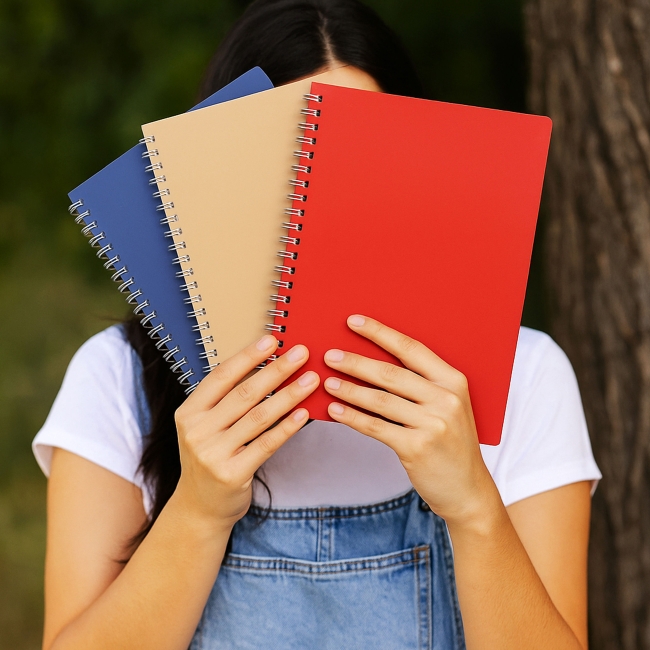 Vue 4 de Cahier spirale cuir régénéré A5 LIBER