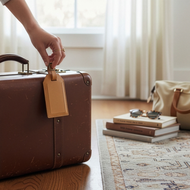 Vue 5 de Etiquette bagage cuir régénéré MILOU