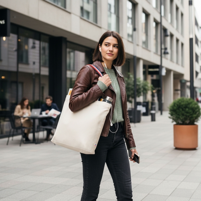 Vue 4 de Totebag coton bio 280g JAVAMARIE