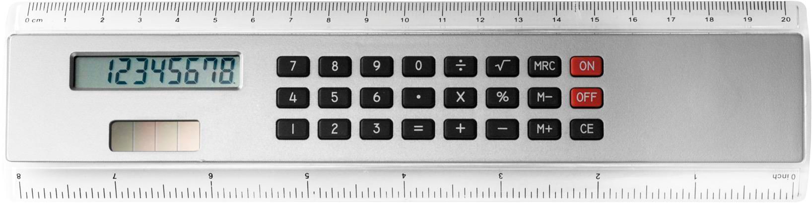 Vue 2 de Règle avec calculatrice Heather | Plastique | 20 cm | Solaire