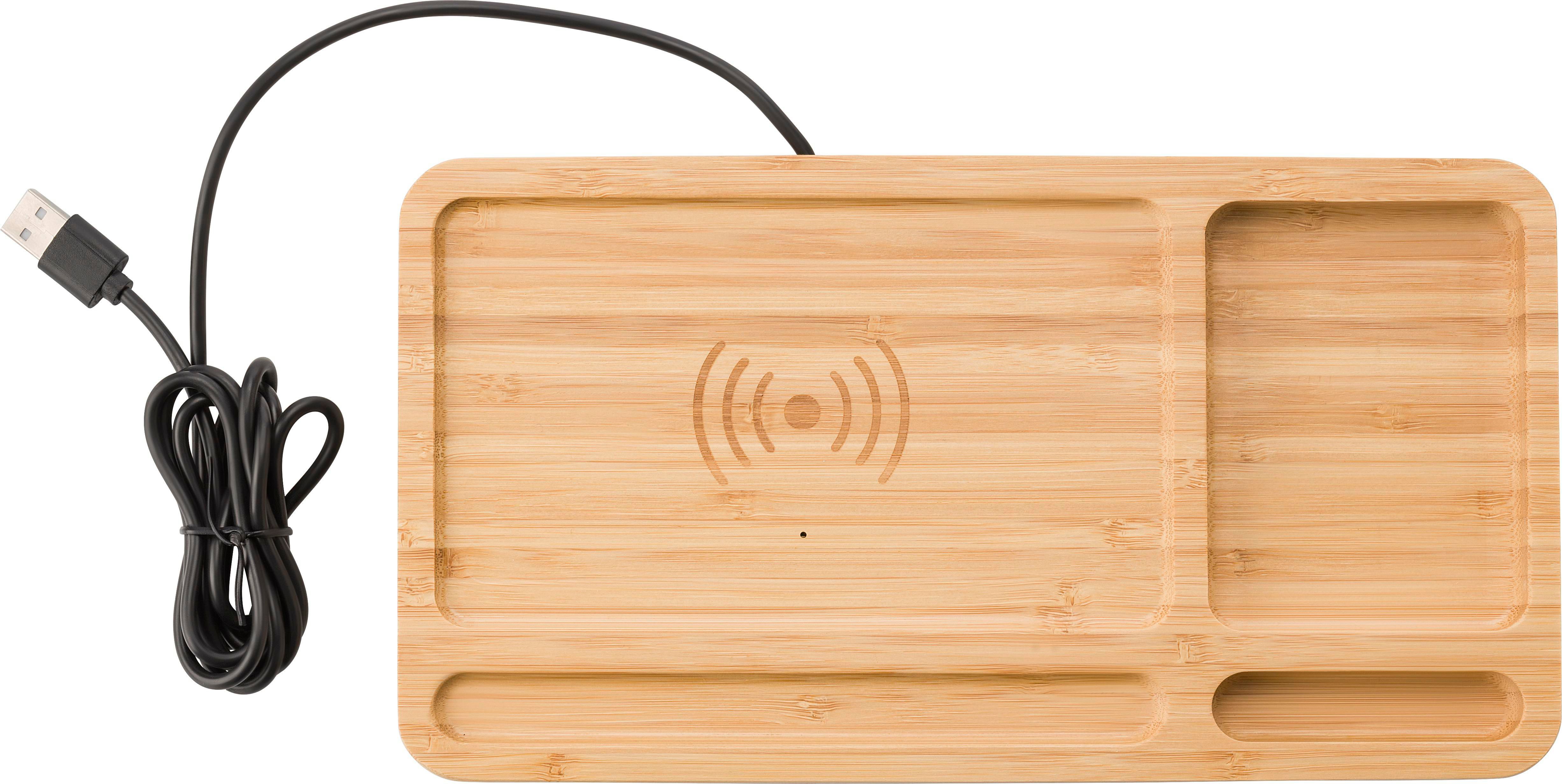 Vue 2 de Chargeur sans fil Faye | Bambou | Organiseur de bureau