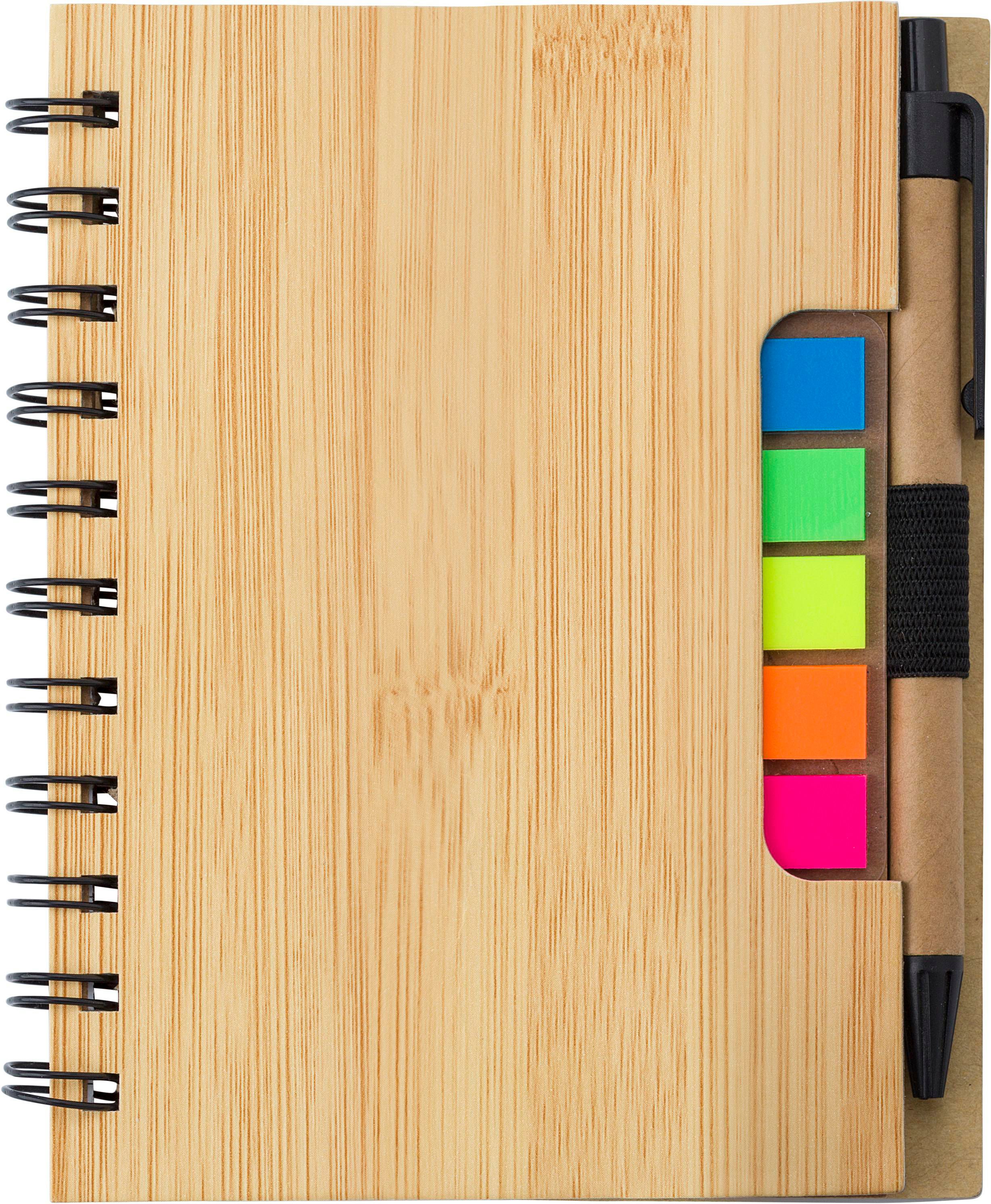 Vue 4 de Carnet Niall | Aspect bambou | Avec notes adhésives et stylo bille