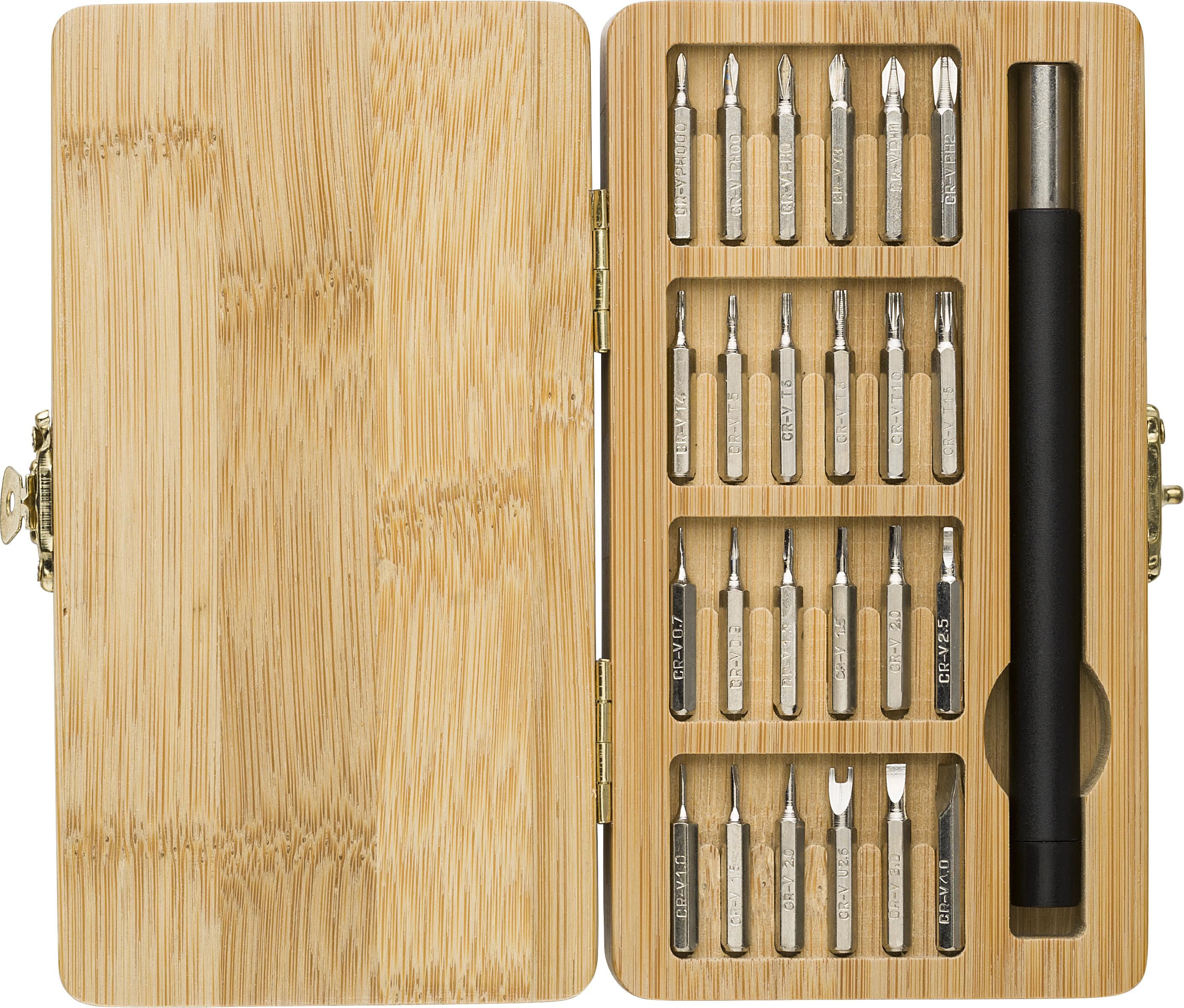 Vue 4 de Set d'outils Willow | Boîte bambou | 25 pcs