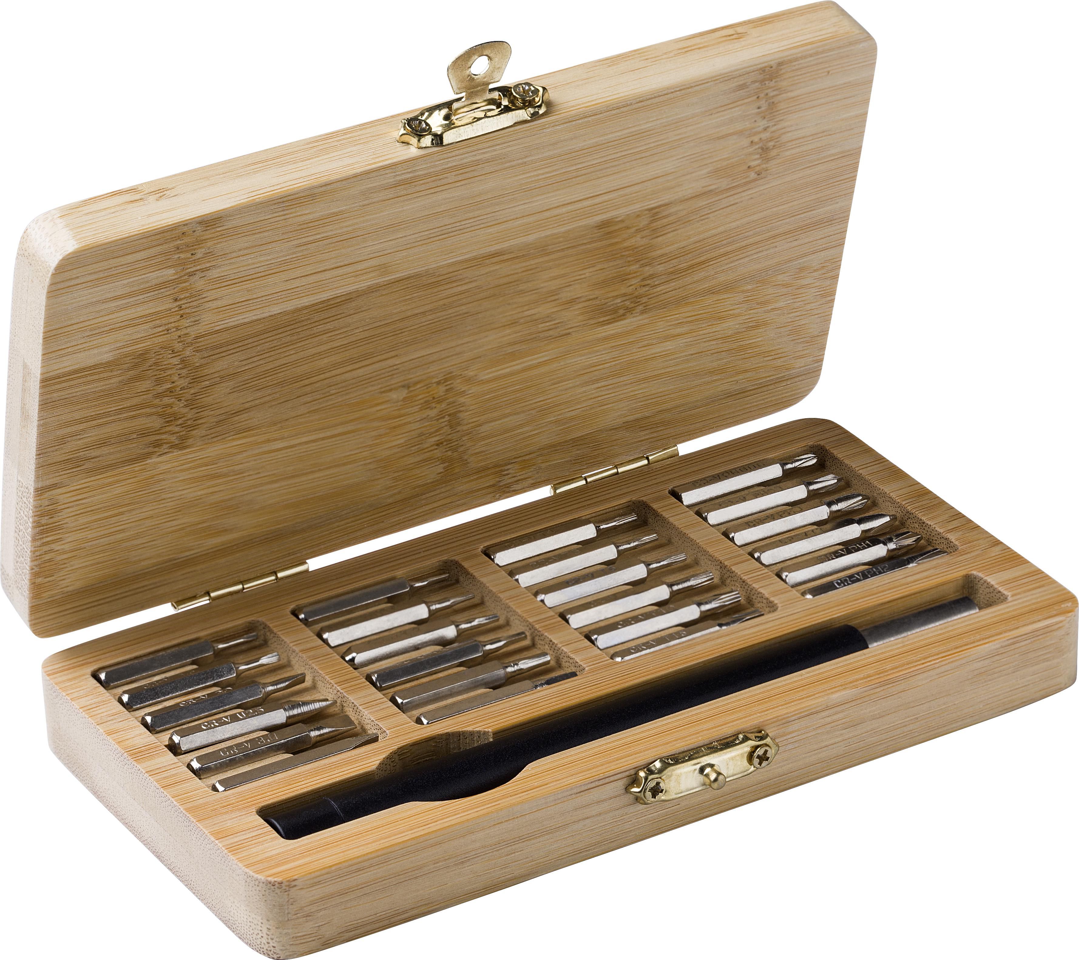 Vue 3 de Set d'outils Willow | Boîte bambou | 25 pcs