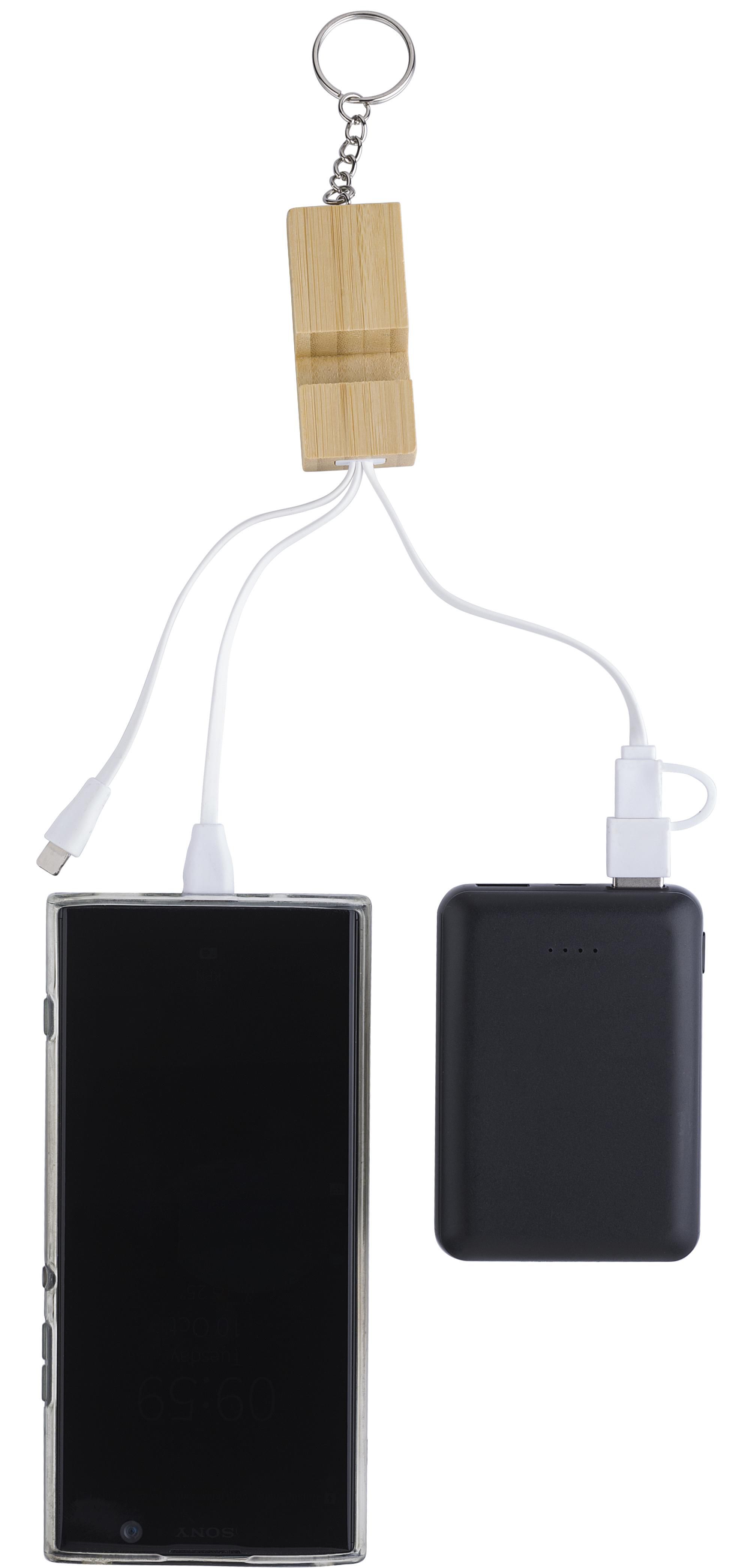Vue 5 de Porte-clés avec câbles de charge Sutton | Bambou | Support pour téléphone