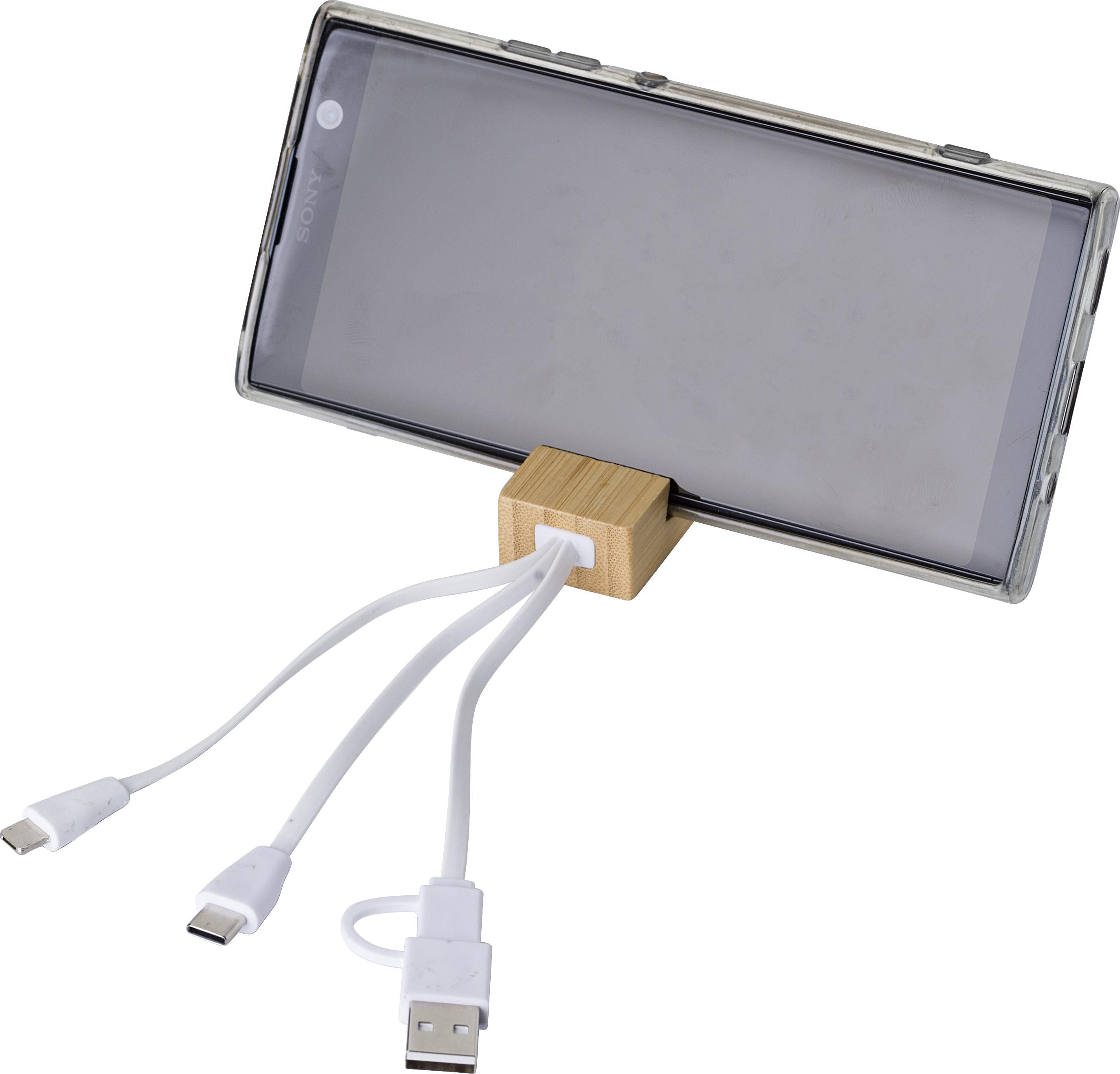 Vue 6 de Porte-clés avec câbles de charge Sutton | Bambou | Support pour téléphone