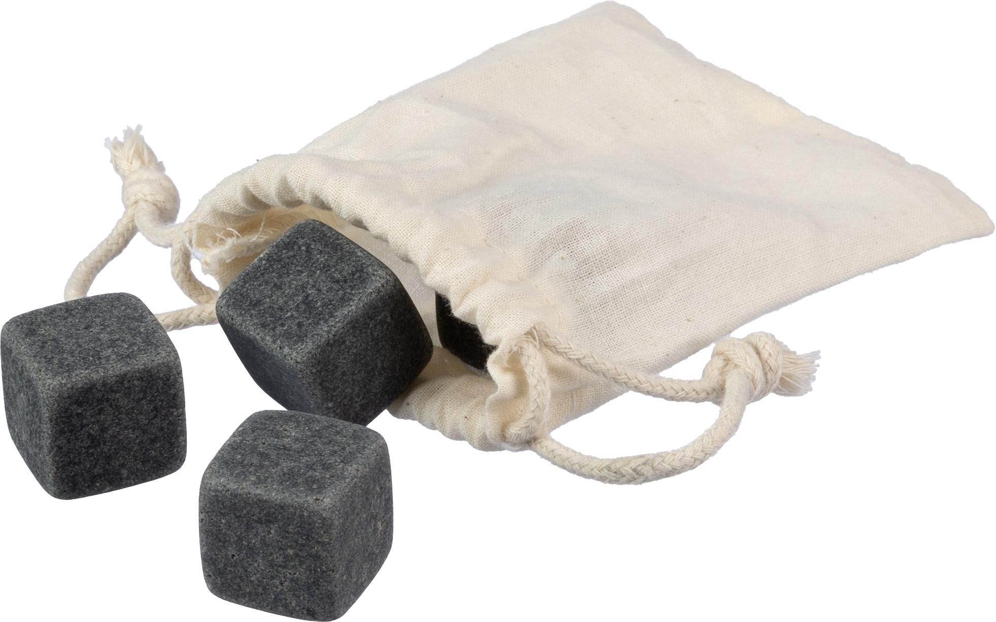 Vue 3 de Glaçons en pierre Jens | 4 pcs | Pochette en coton