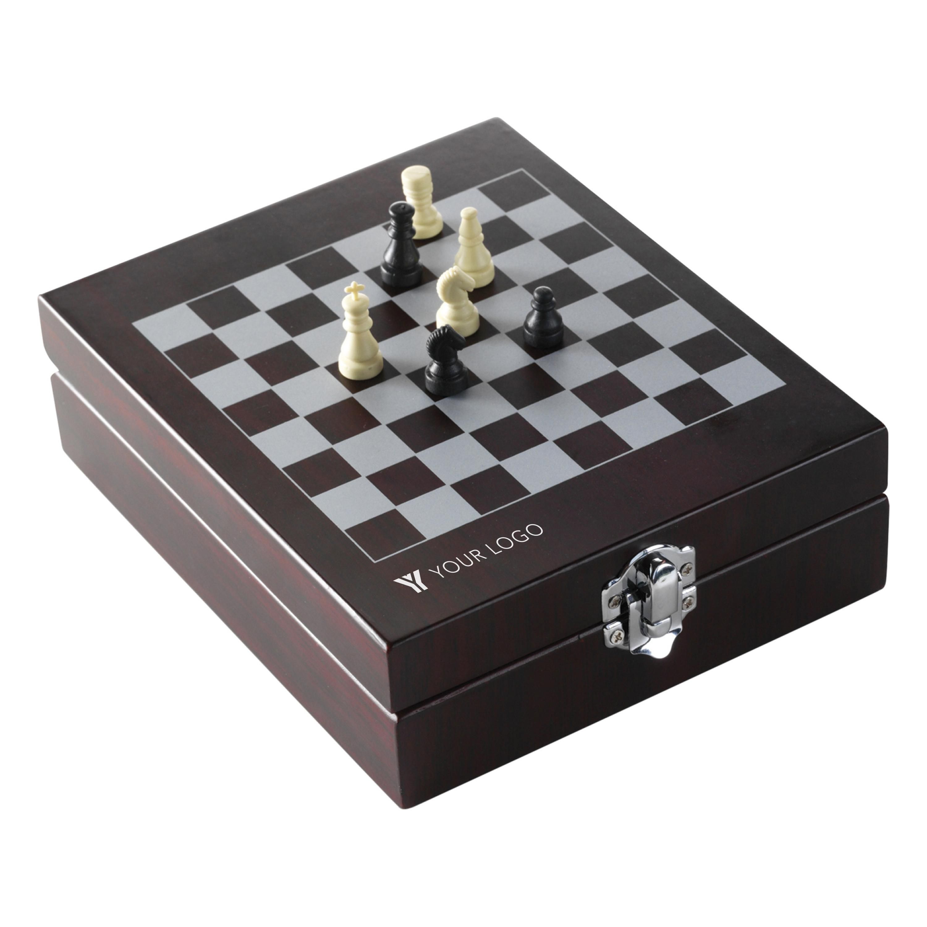 Vue 5 de Set de vin Renée | Coffret en bois | Couvercle damier | 4 pcs