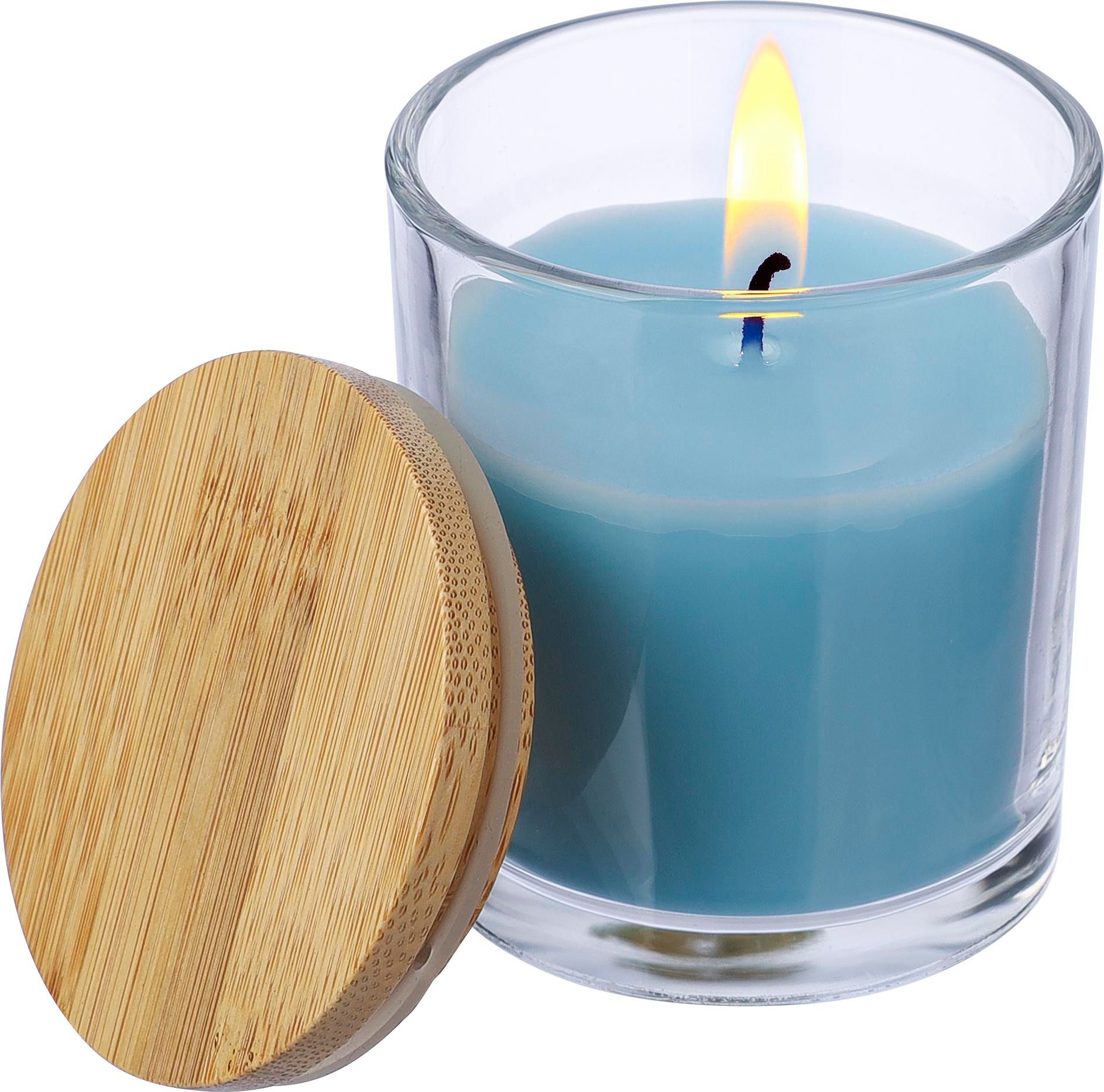 Vue 2 de Bougie Riven | Verre avec couvercle bambou