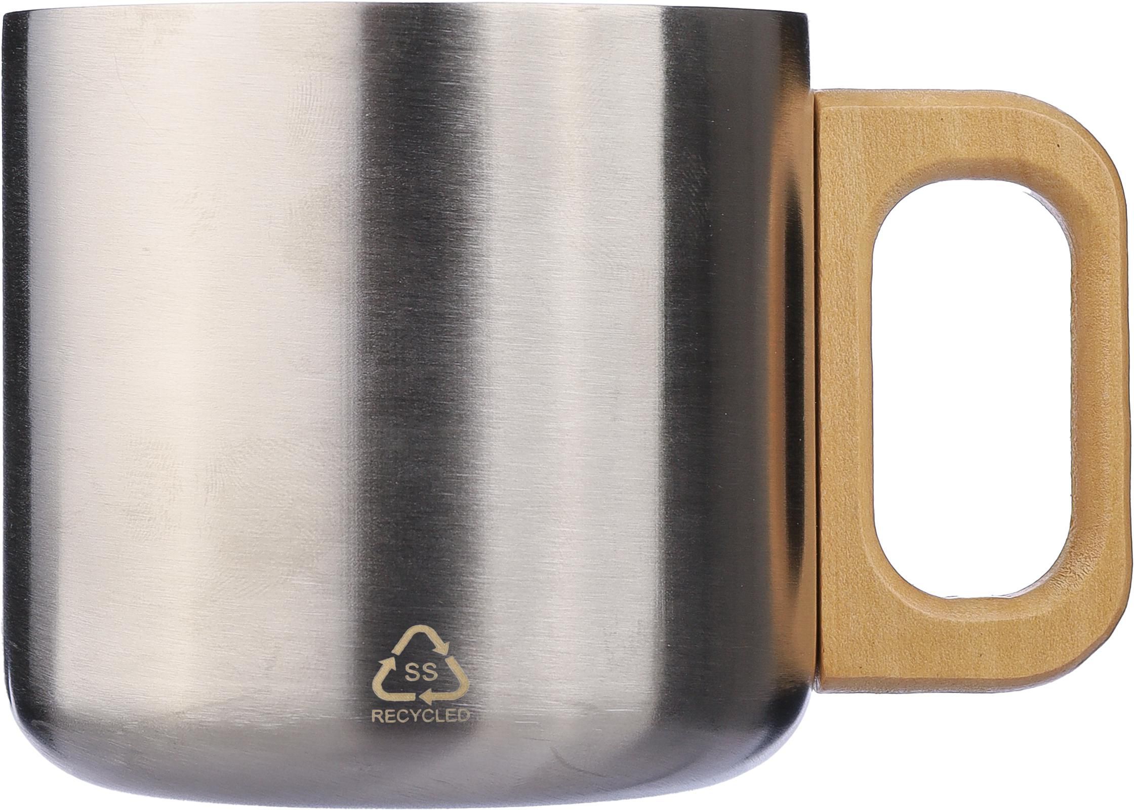 Vue 2 de Mug Dwight | Inox recyclé | Manche en bois | 400 ml