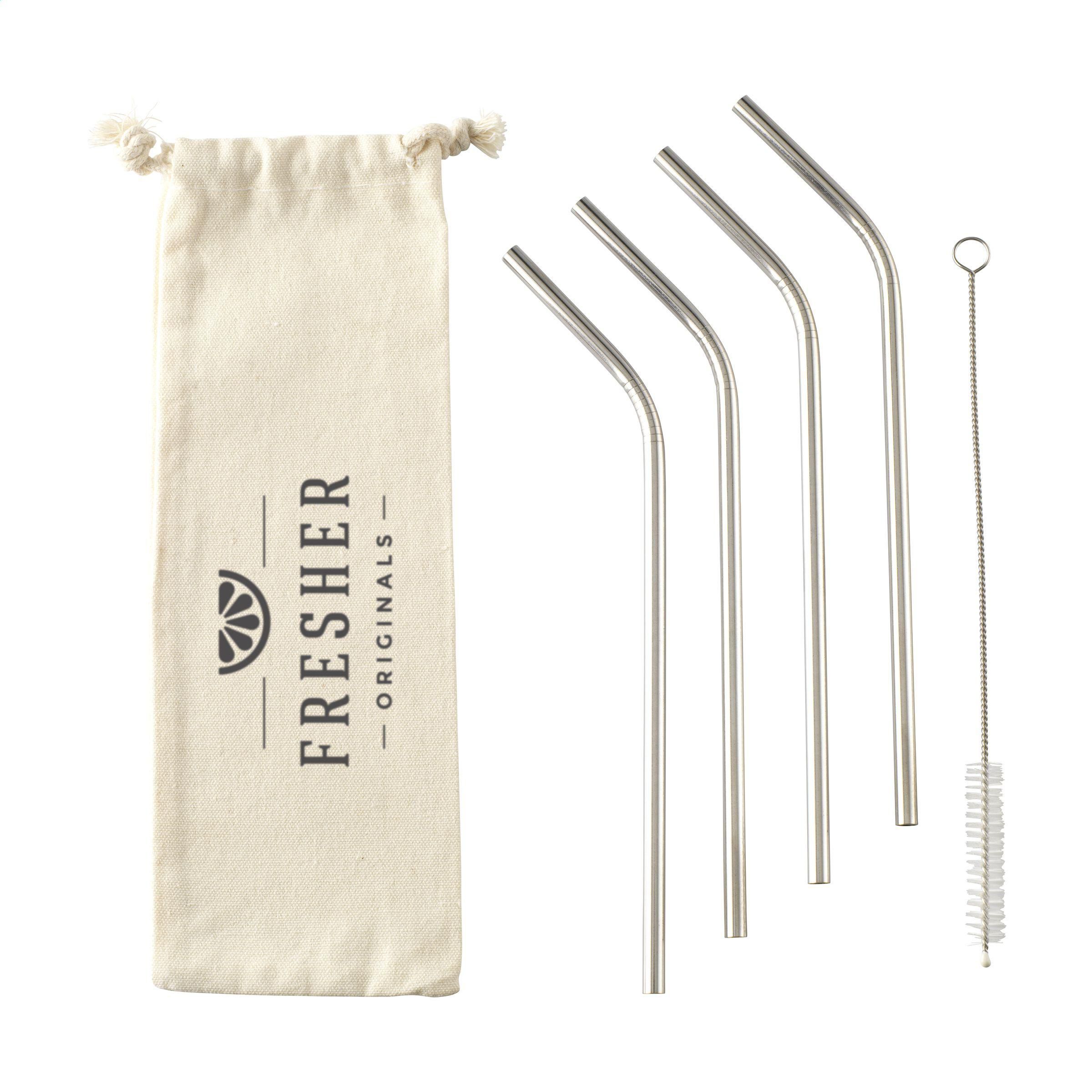 Vue 2 de Reusable 4 pieces Straw Set paille acier inoxydable