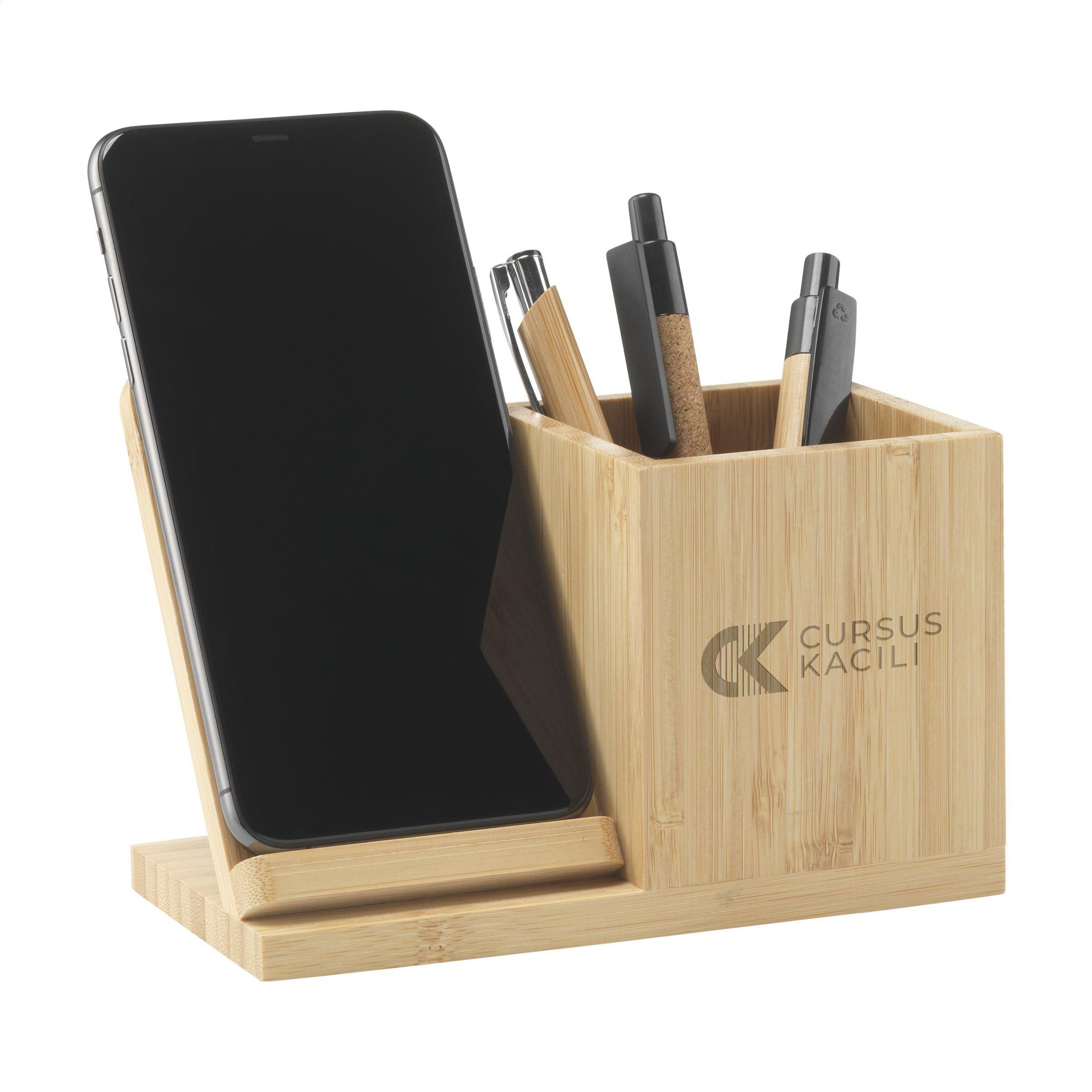 Vue 2 de Bamboo Boss 15W support de charge/porte-stylo