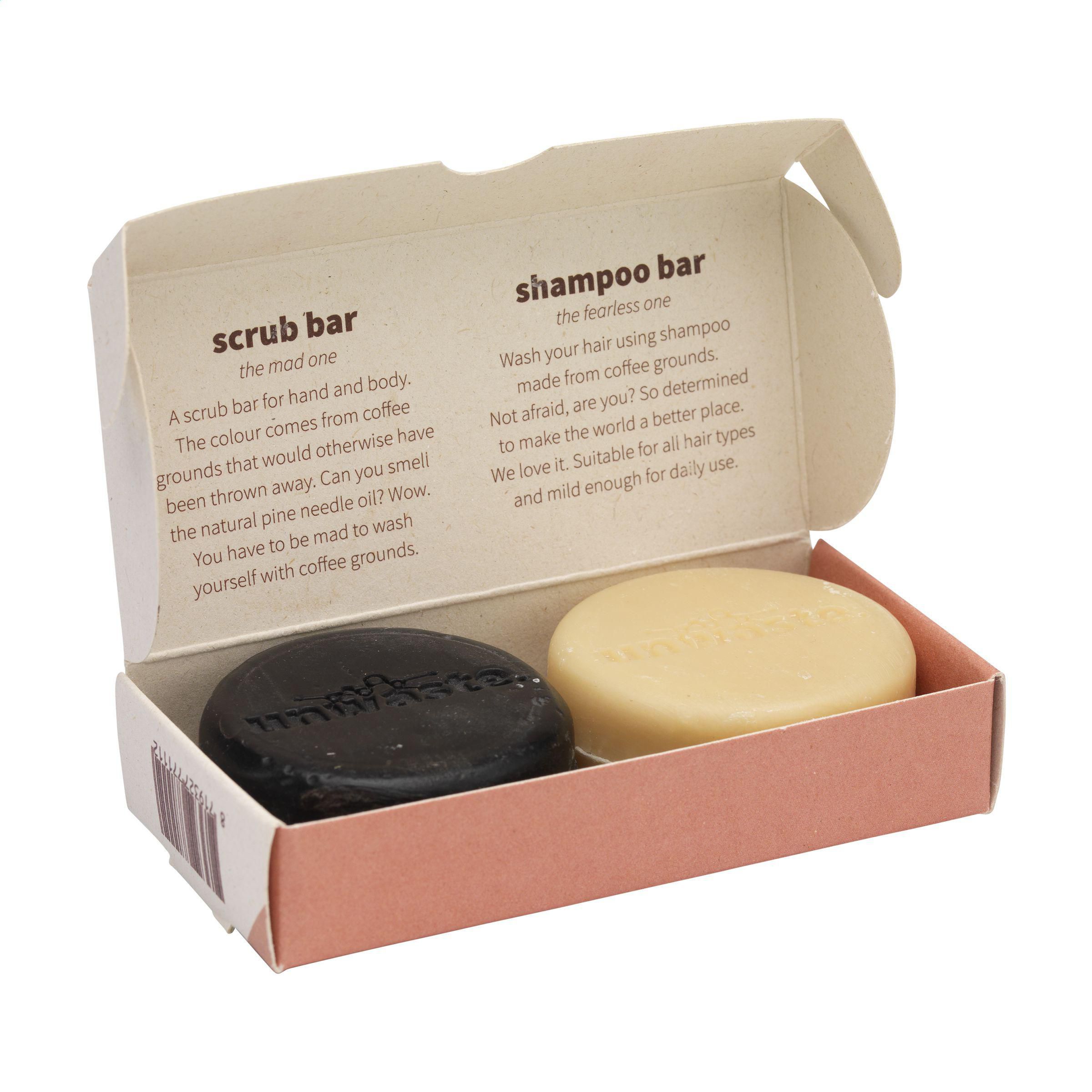 Vue 3 de Unwaste Duopack Scrub & Shampoo bar Koffieolie