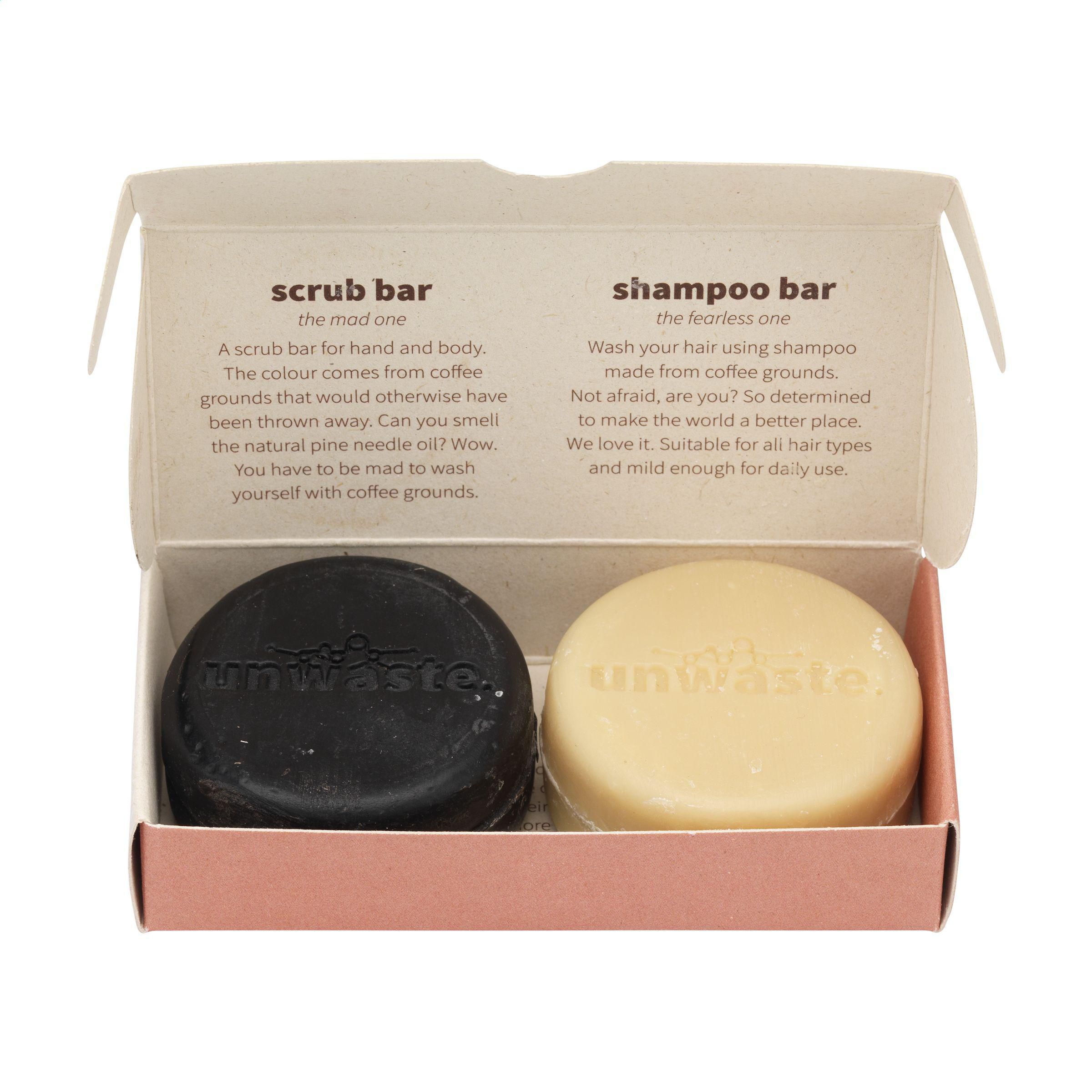 Vue 4 de Unwaste Duopack Scrub & Shampoo bar Koffieolie