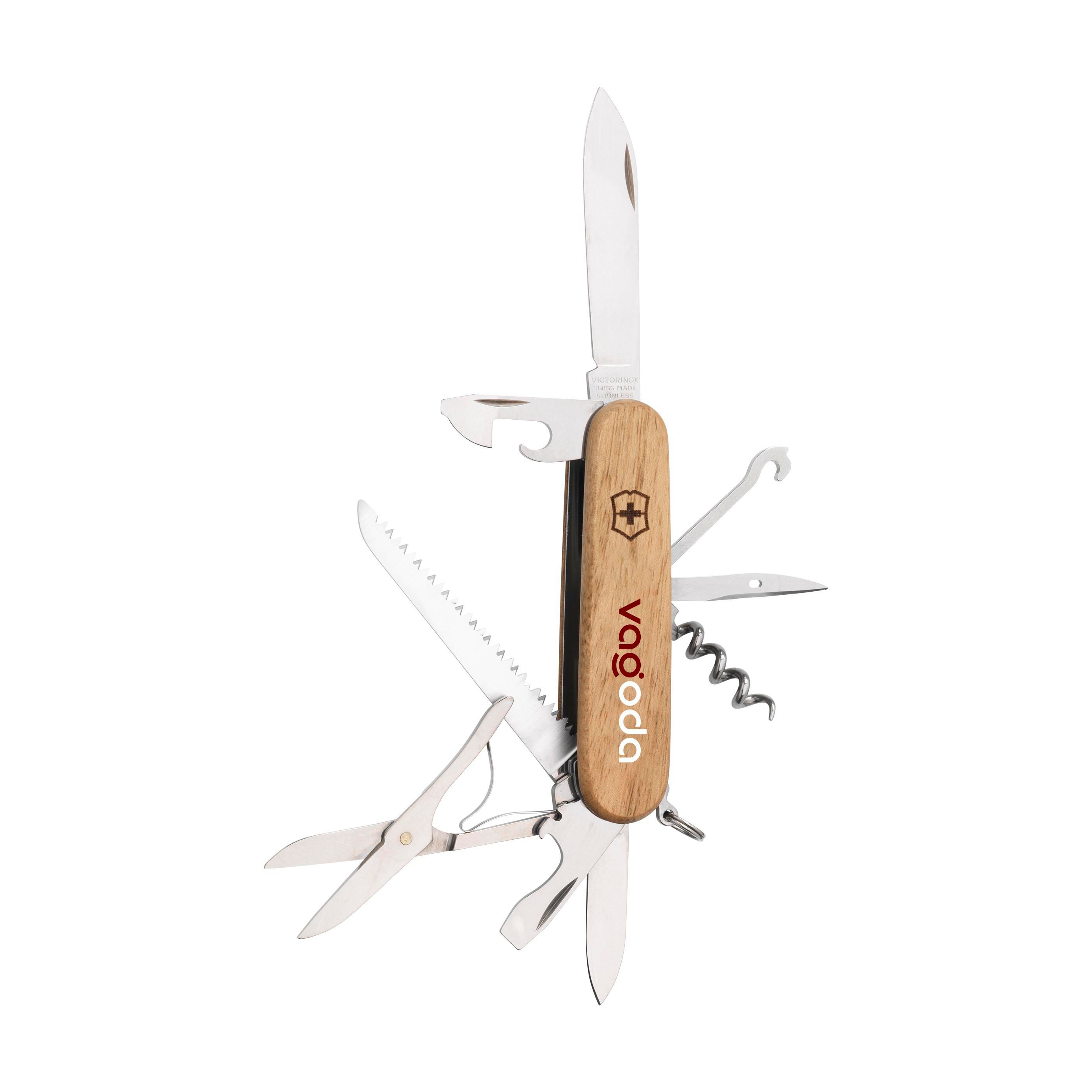 Vue 2 de Victorinox Huntsman Wood couteau de poche en boîte cadeau