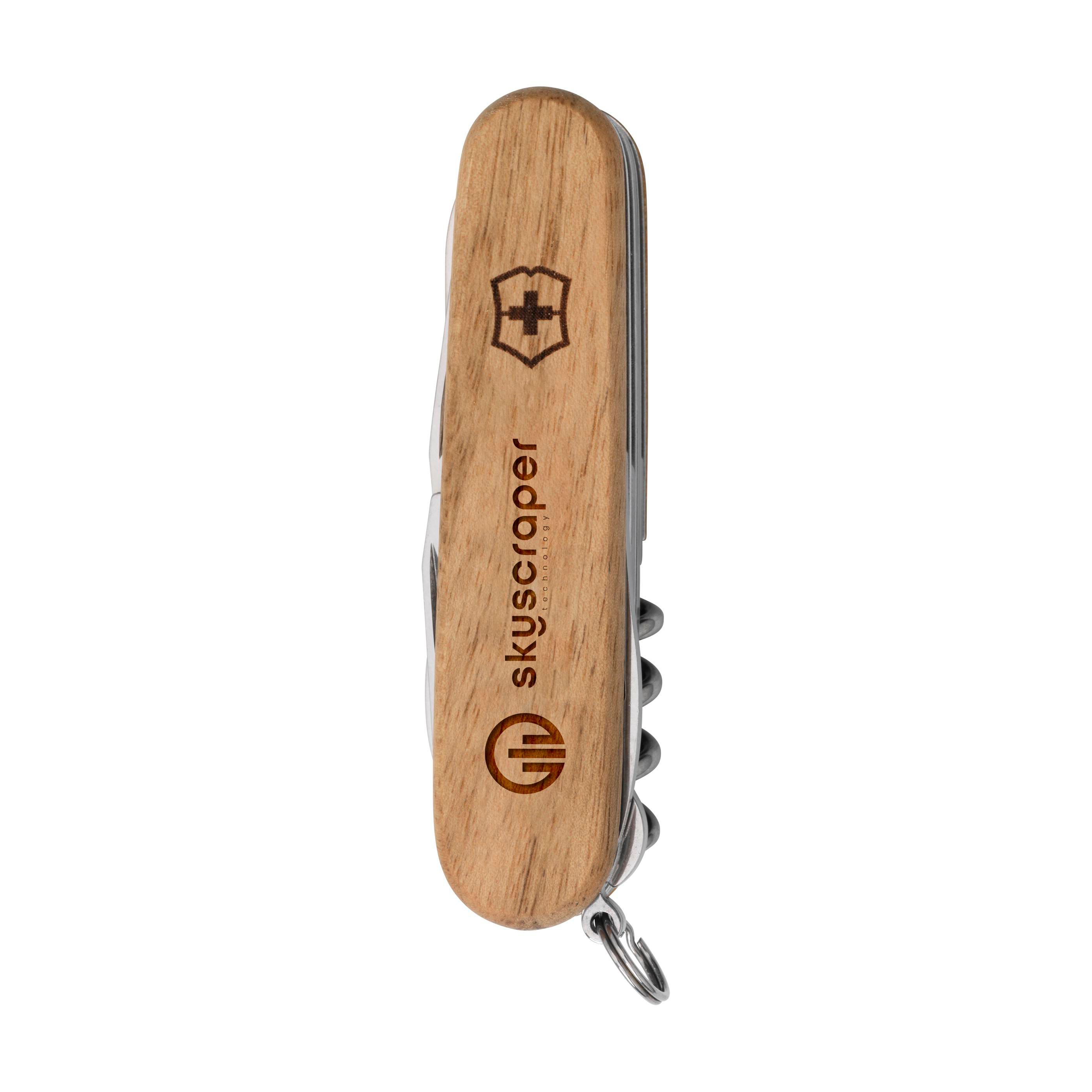 Vue 3 de Victorinox Huntsman Wood couteau de poche en boîte cadeau
