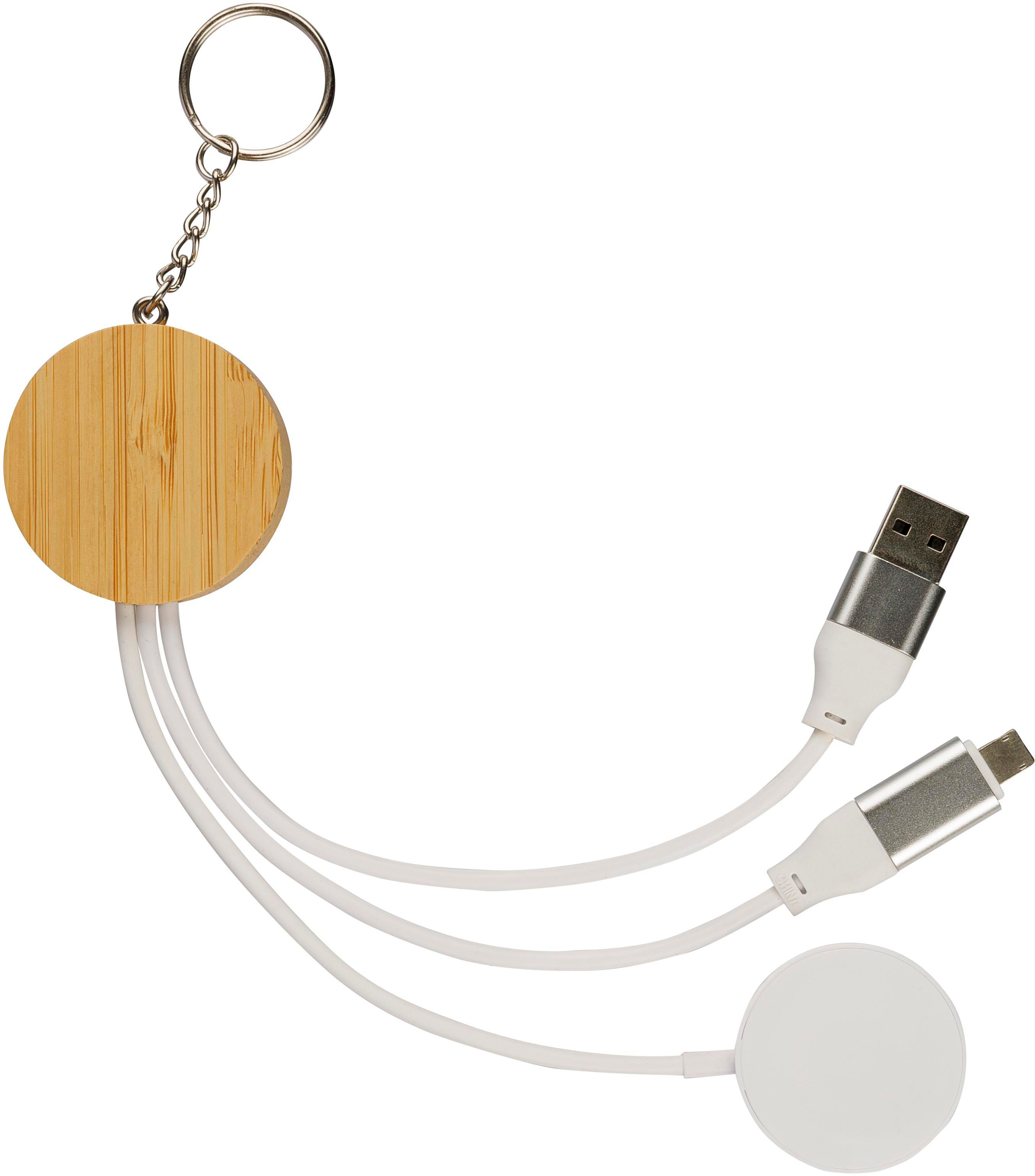 Porte-clés avec câbles de charge Mei | Bambou | Avec chargeur de montre connectée