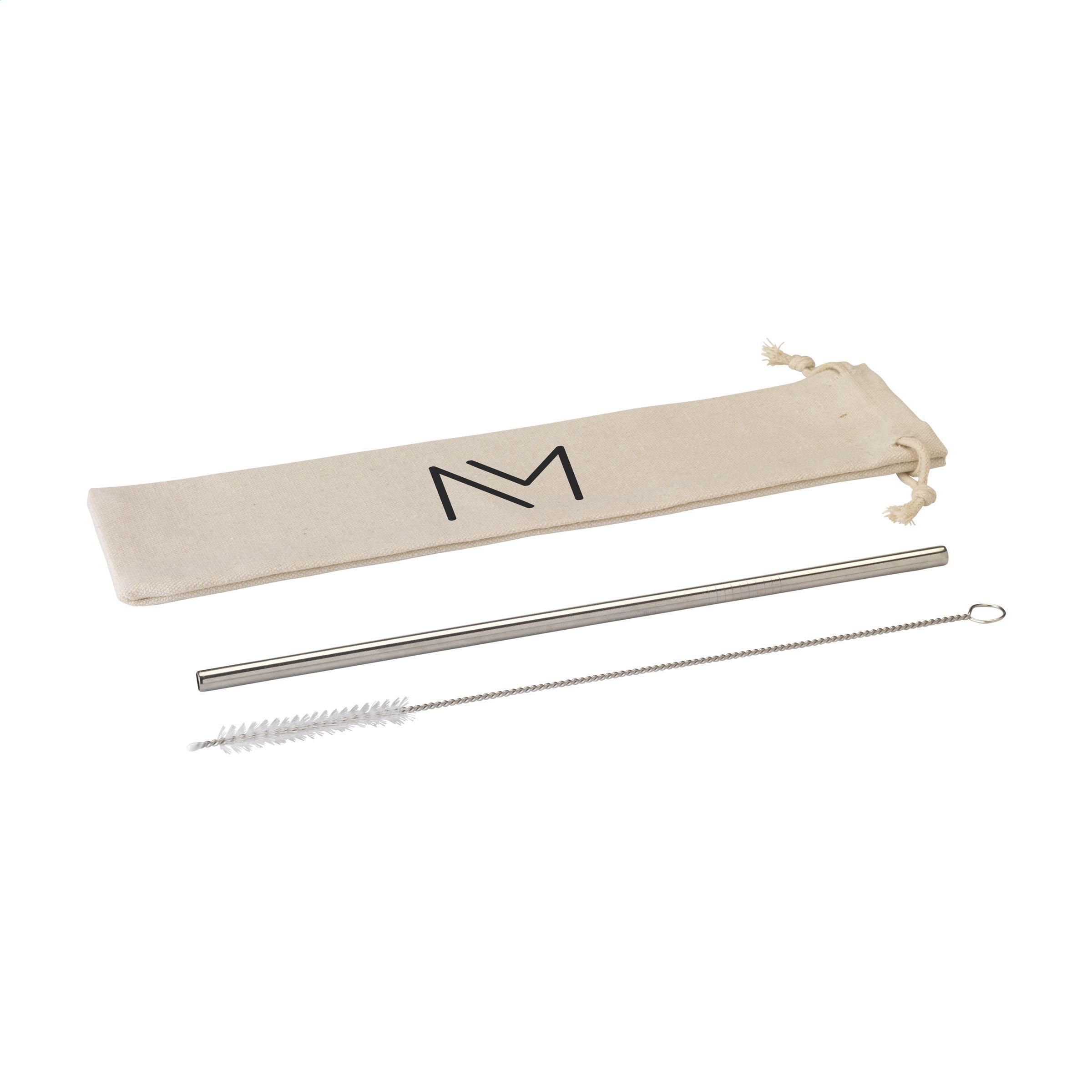 Vue 2 de Reusable 1 piece Straw Set paille acier inoxydable