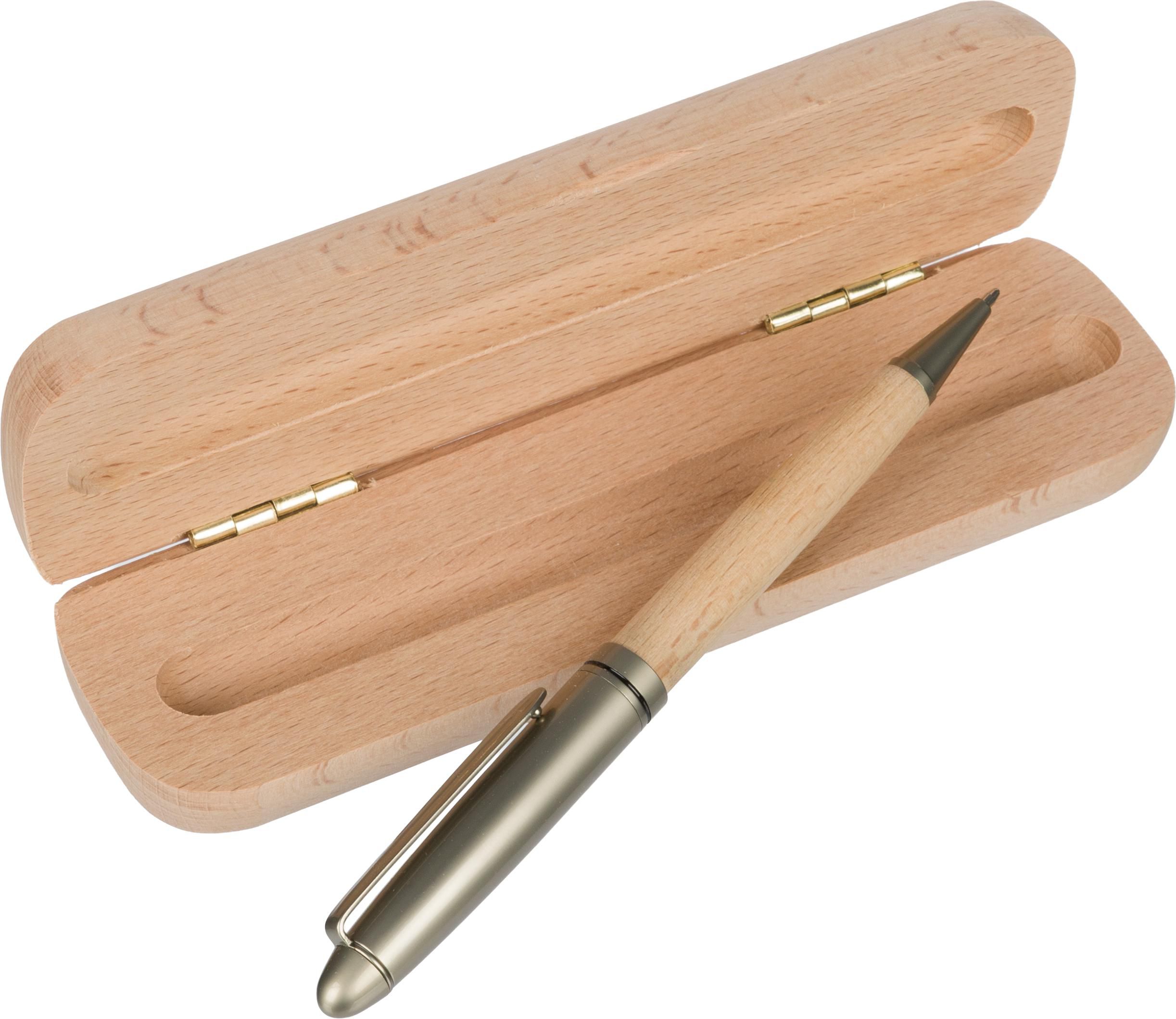 Vue 7 de Stylo bille Tobias | Hêtre | Boîte en bois