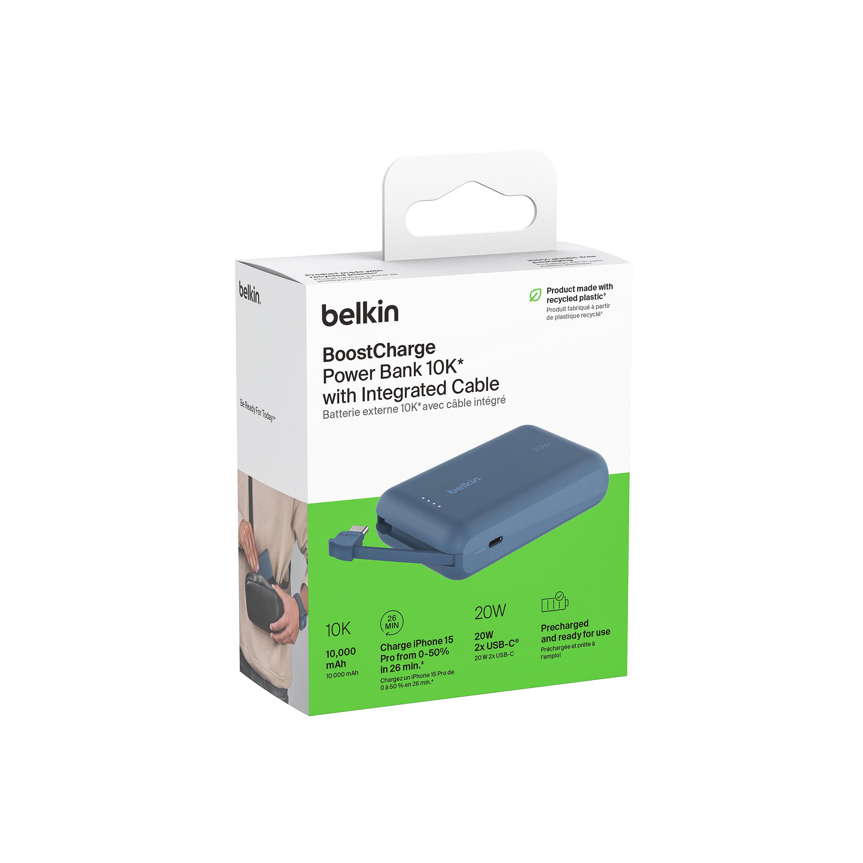 Vue 7 de Belkin BoostCharge Power Bank 10K Câble intégré