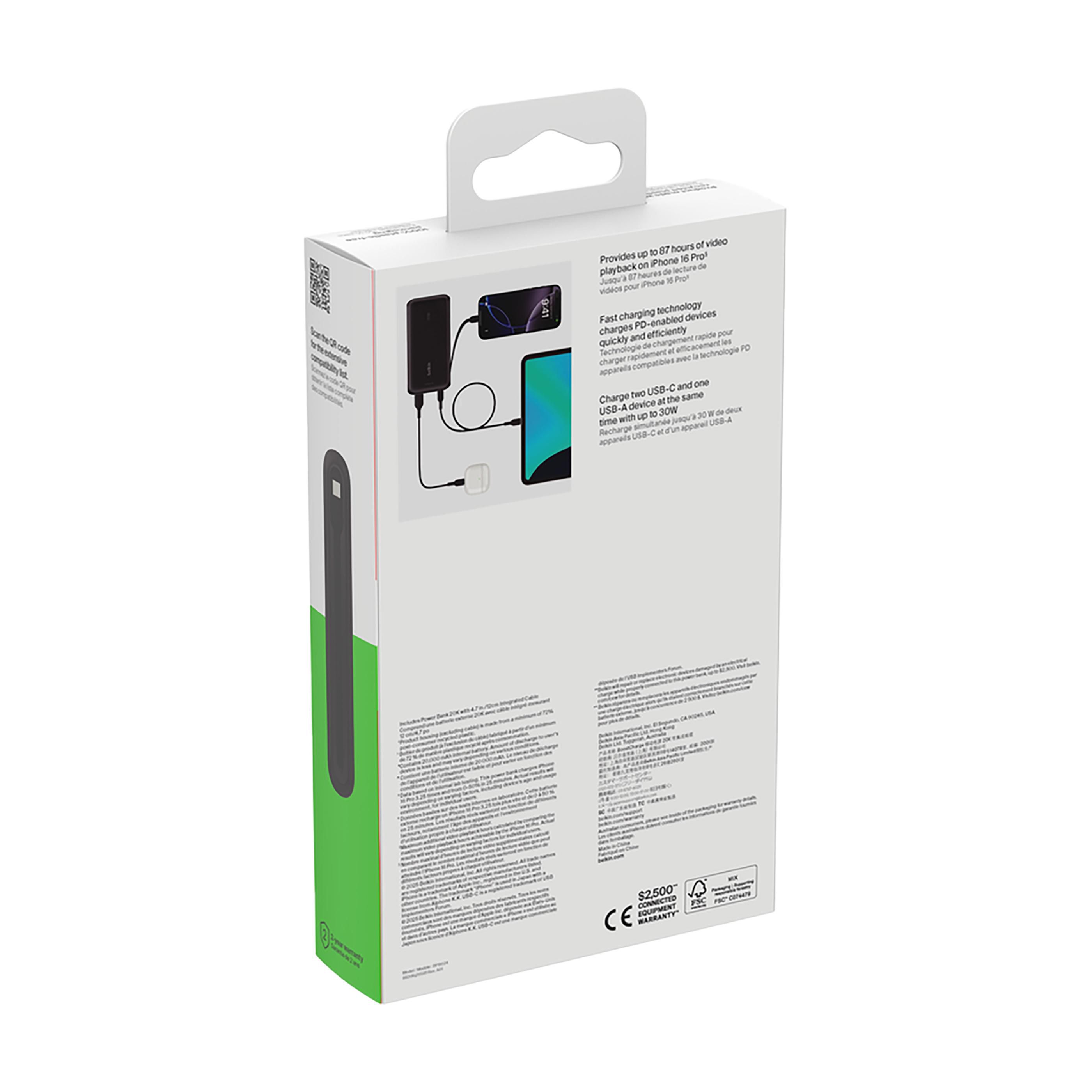 Vue 18 de Belkin BoostCharge Power Bank 20K Câble intégré