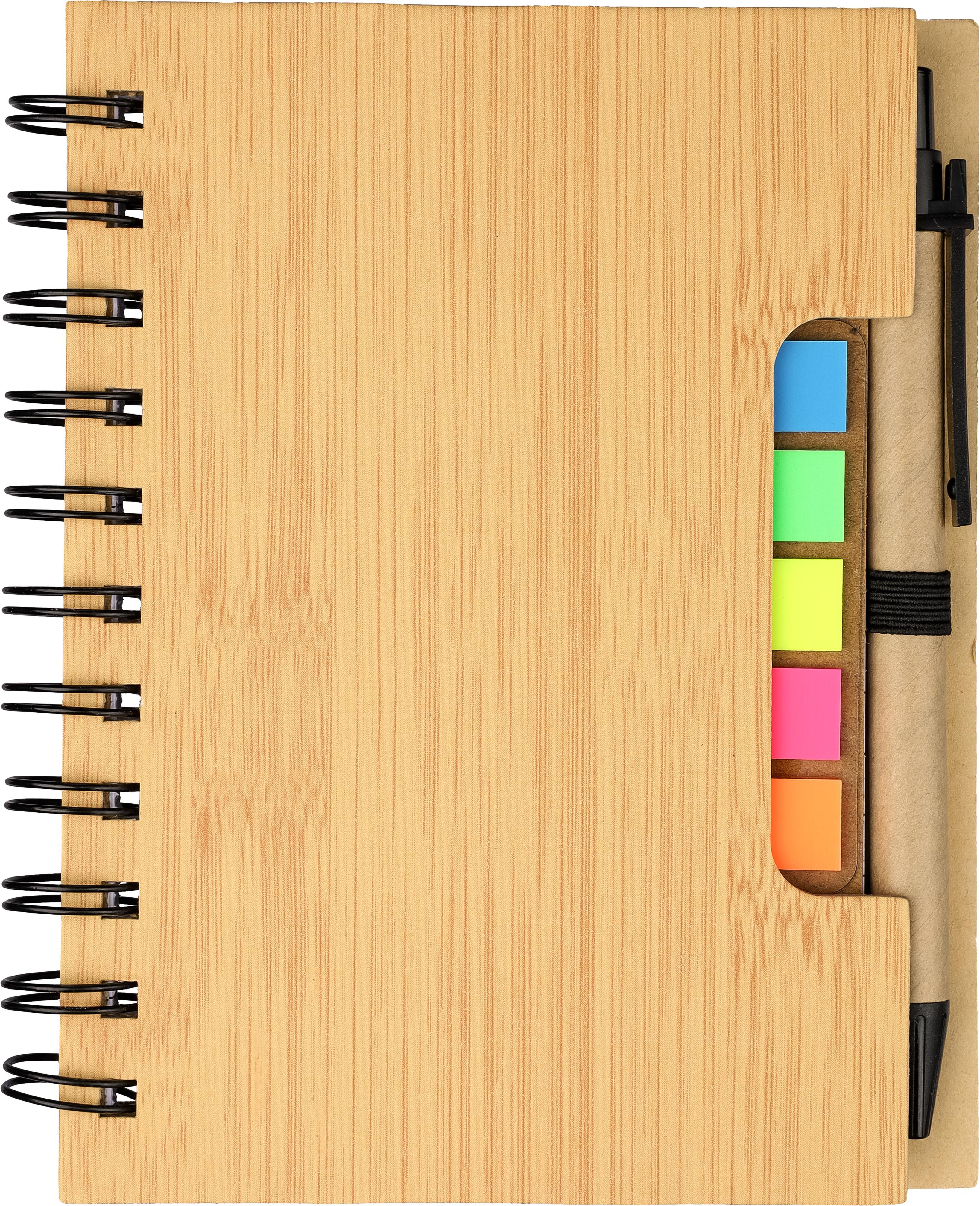 Carnet Niall | Aspect bambou | Avec notes adhésives et stylo bille