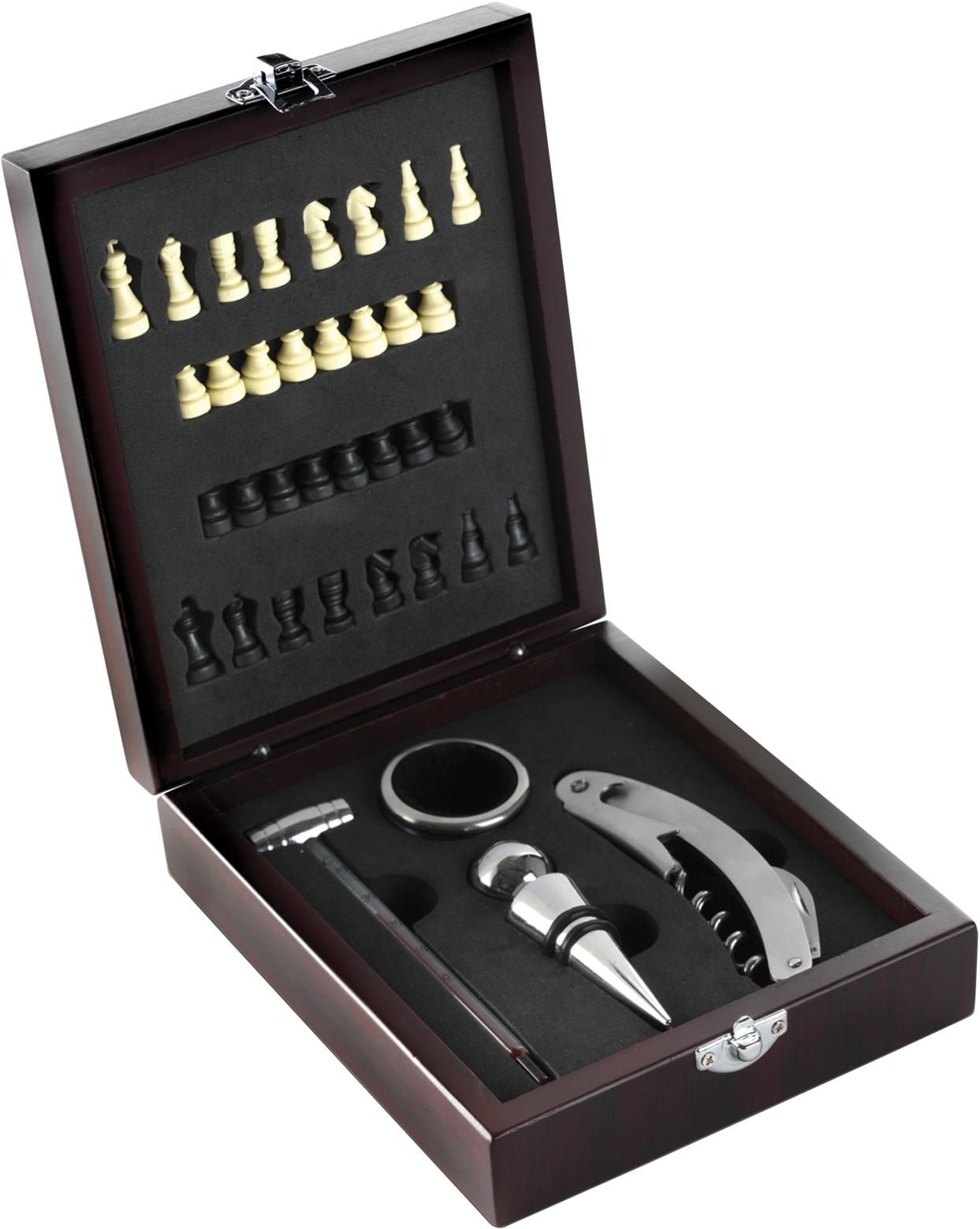 Vue 4 de Set de vin Renée | Coffret en bois | Couvercle damier | 4 pcs