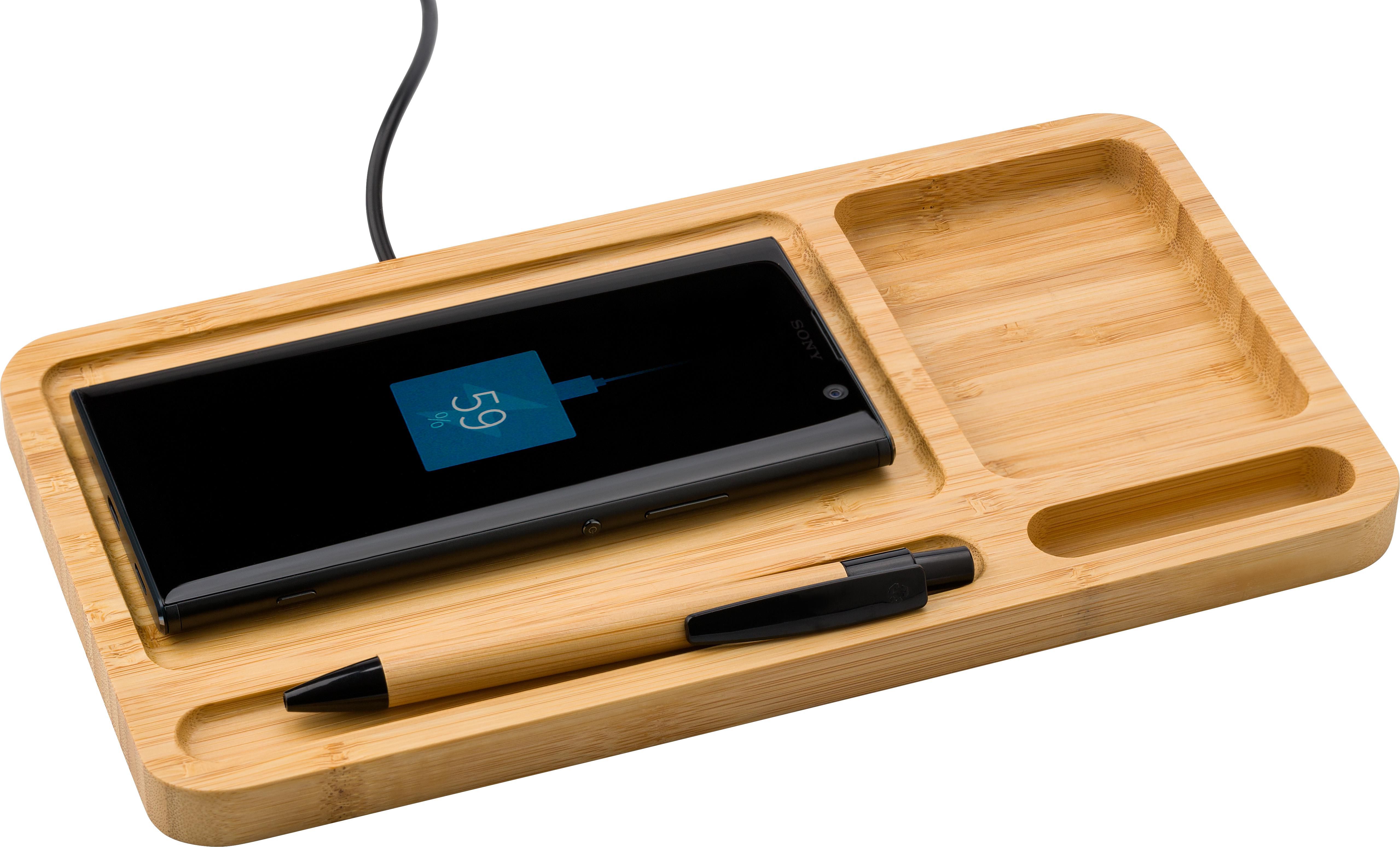Vue 4 de Chargeur sans fil Faye | Bambou | Organiseur de bureau