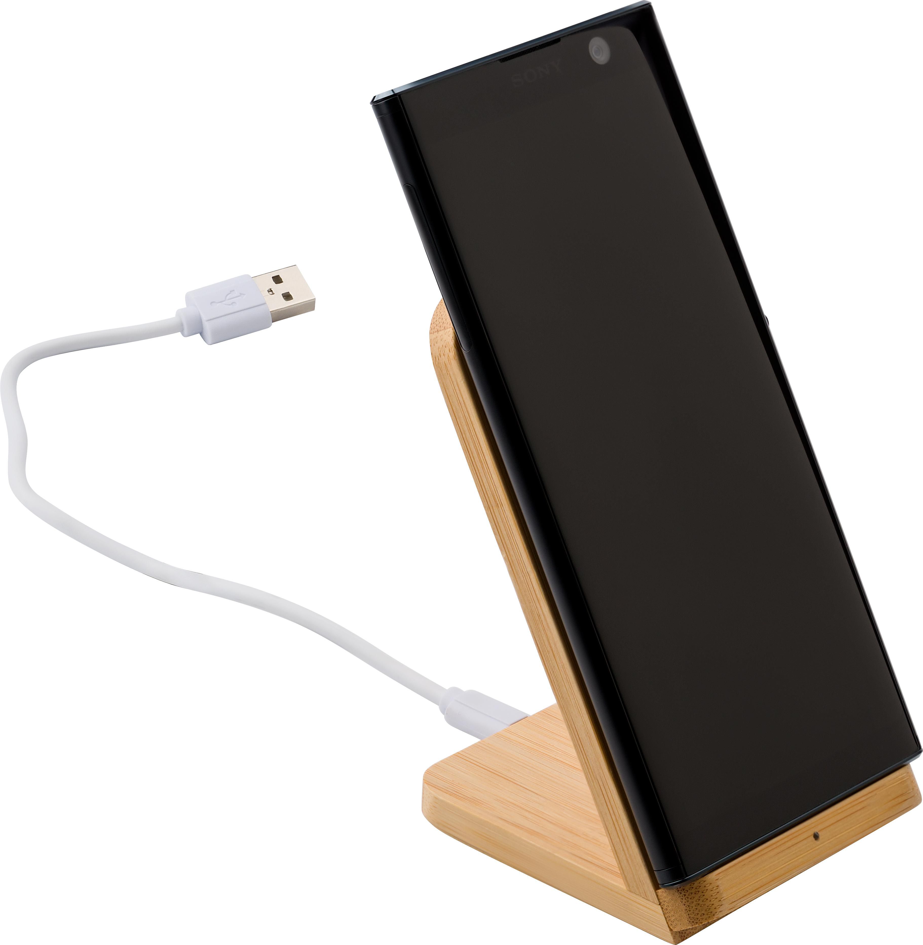 Vue 3 de Chargeur sans fil Claudie | Bambou | Support pour téléphone