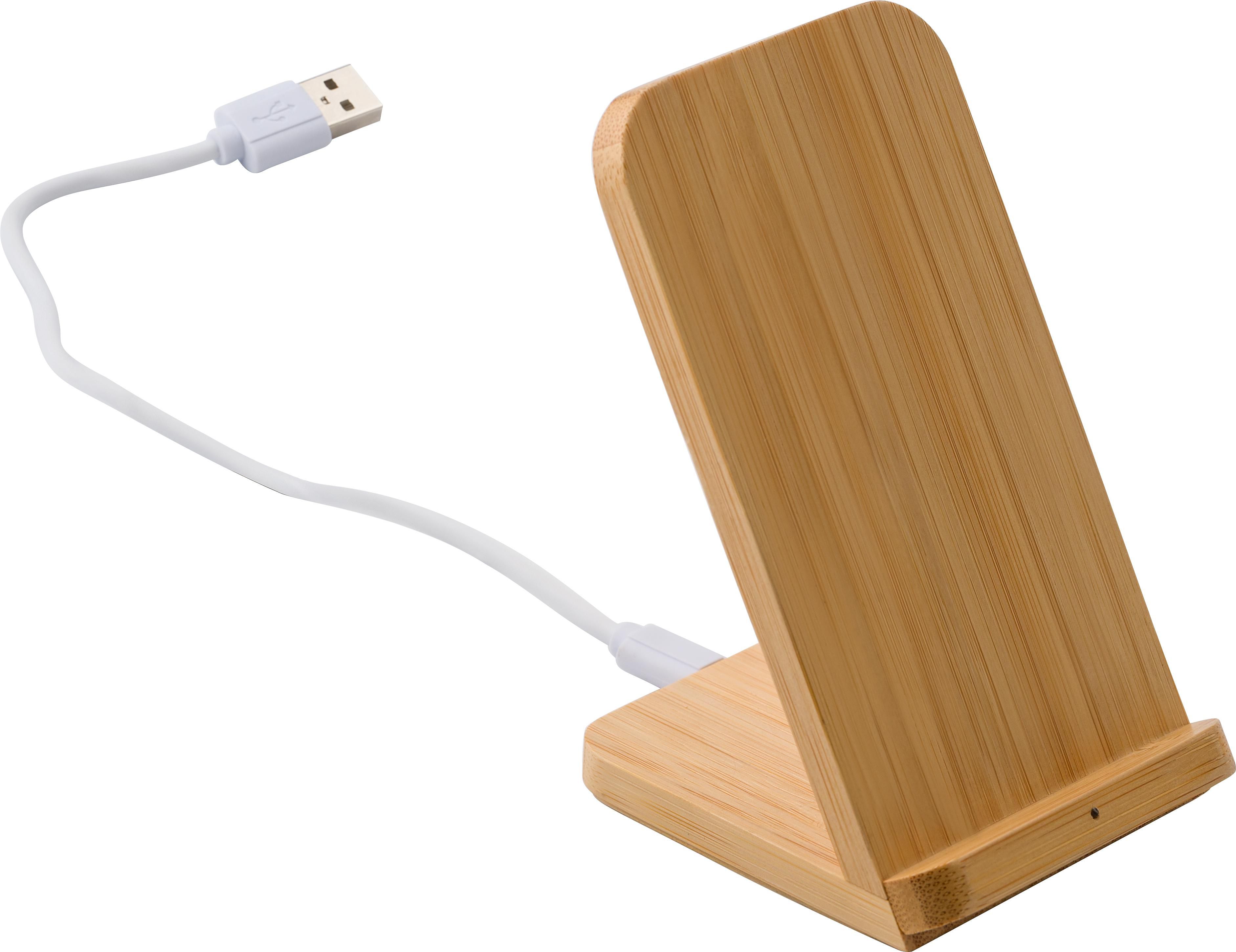 Vue 2 de Chargeur sans fil Claudie | Bambou | Support pour téléphone