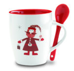 Mug en céramique 250ml avec décoration, Père Noël, et petite cuillère assortie.