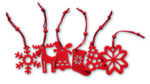 Lot de 6 décorations de Noël rouges en feutrine à suspendre. 6 motifs différents : arbre, flocon de neige, cloche, botte, poinsettia et renne.