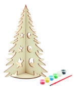 Sapin de Noël en bois à assembler avec 6  couleurs de peinture à l'eau et un pinceau.