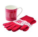 Coffret cadeau comprenant une paire de gants tricotés pour écran tactile avec un motif de flocon de neige et une tasse en céramique. Capacité : 300 ml. Présenté dans une boîte assortie. – Image 3