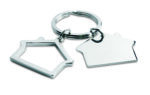 Porte-clés en alliage de zinc forme maison. Emballage boite carton blanche.