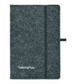 Carnet A5 avec couverture en feutre RPET. 160 pages lignées en papier recyclé (80 feuilles / 70 gr/m²). Passant pour stylo. – Image 4