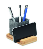 Pot à crayons en feutre RPET avec base en bambou et support pour téléphone portable. – Image 2