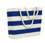 Sac de plage ou de shopping rayé en coton avec anses en corde. 220 gr/m².