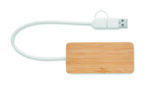 Hub USB-C/A à 3 ports dans un étui en bambou.  Sortie : 2 x Type-A et 1 x Type-C. Entrée : 2-en-1 Type-C & Type-A. Longueur du câble : 20 cm. – Image 3
