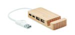 Hub USB-C/A à 4 ports dans un boîtier en bambou. Sortie : 2 x Type-A et 2 x Type-C. Entrée : 2-en-1 Type-C & Type-A. Longueur du câble : 20 cm.