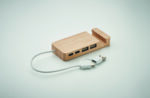 Hub USB-C/A à 4 ports dans un boîtier en bambou. Sortie : 2 x Type-A et 2 x Type-C. Entrée : 2-en-1 Type-C & Type-A. Longueur du câble : 20 cm. – Image 5