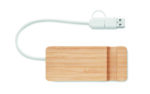 Hub USB-C/A à 4 ports dans un boîtier en bambou. Sortie : 2 x Type-A et 2 x Type-C. Entrée : 2-en-1 Type-C & Type-A. Longueur du câble : 20 cm. – Image 2